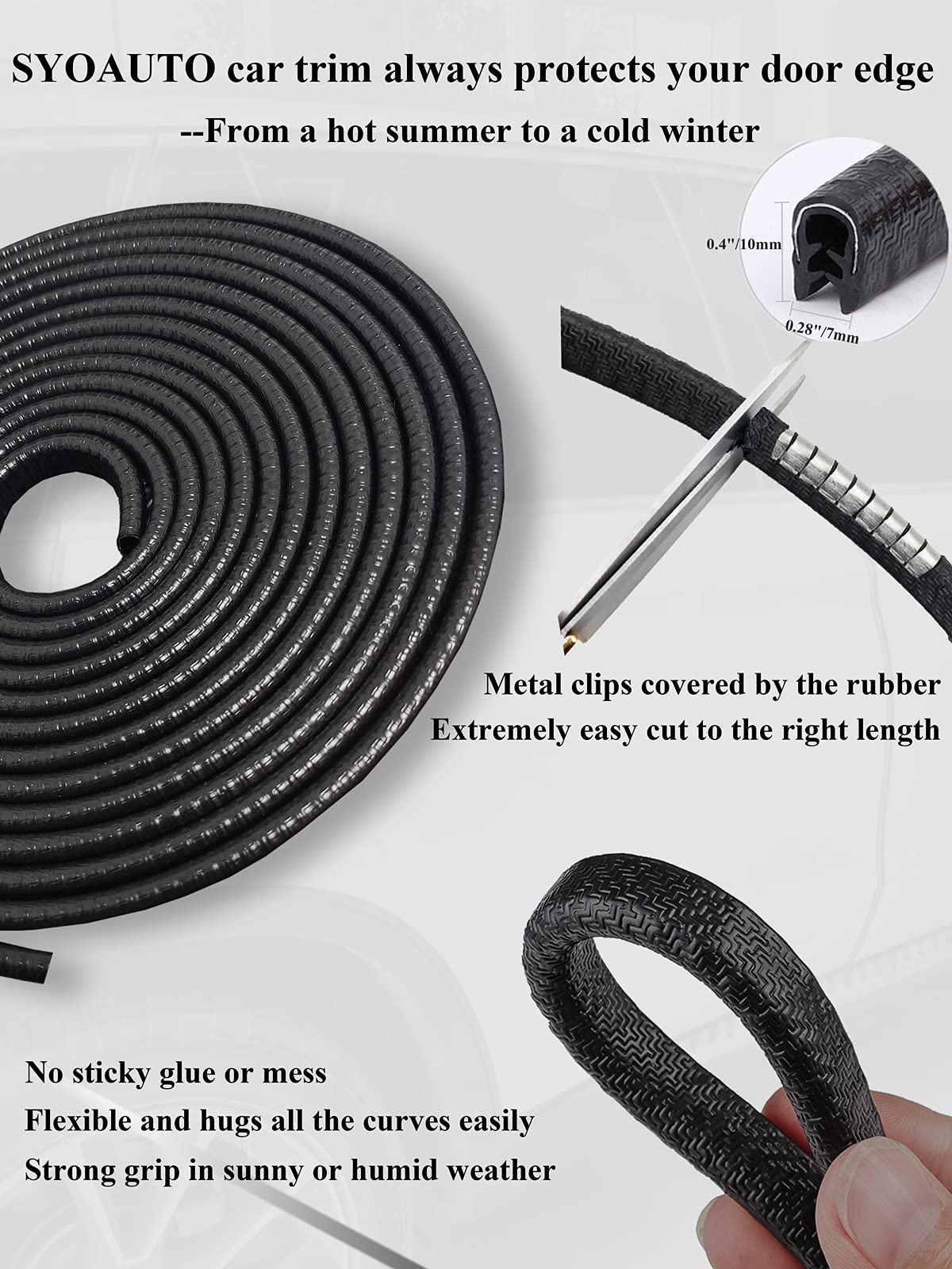 SYOAUTO internal metal clip detail demonstrating firm grip that prevents adhesive use