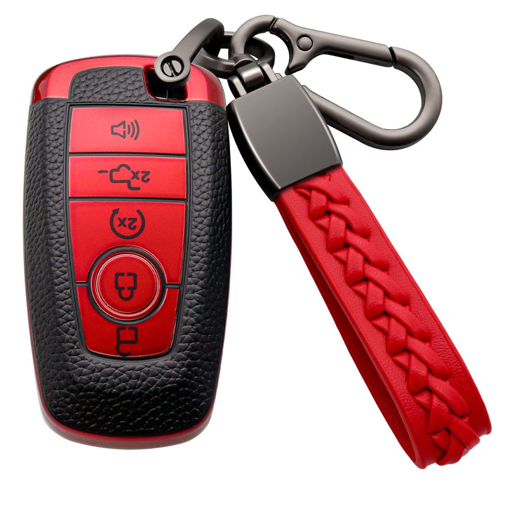 Syodiesn front view of red 5-button Ford key cover protects keys and buttons