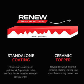 System X Renew spray action closeup on panel, illustrating quick coverage benefit