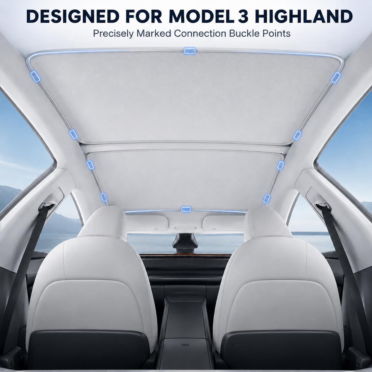 SYYFMAW lifestyle shot of parked Highland with sunshade keeping cabin cool