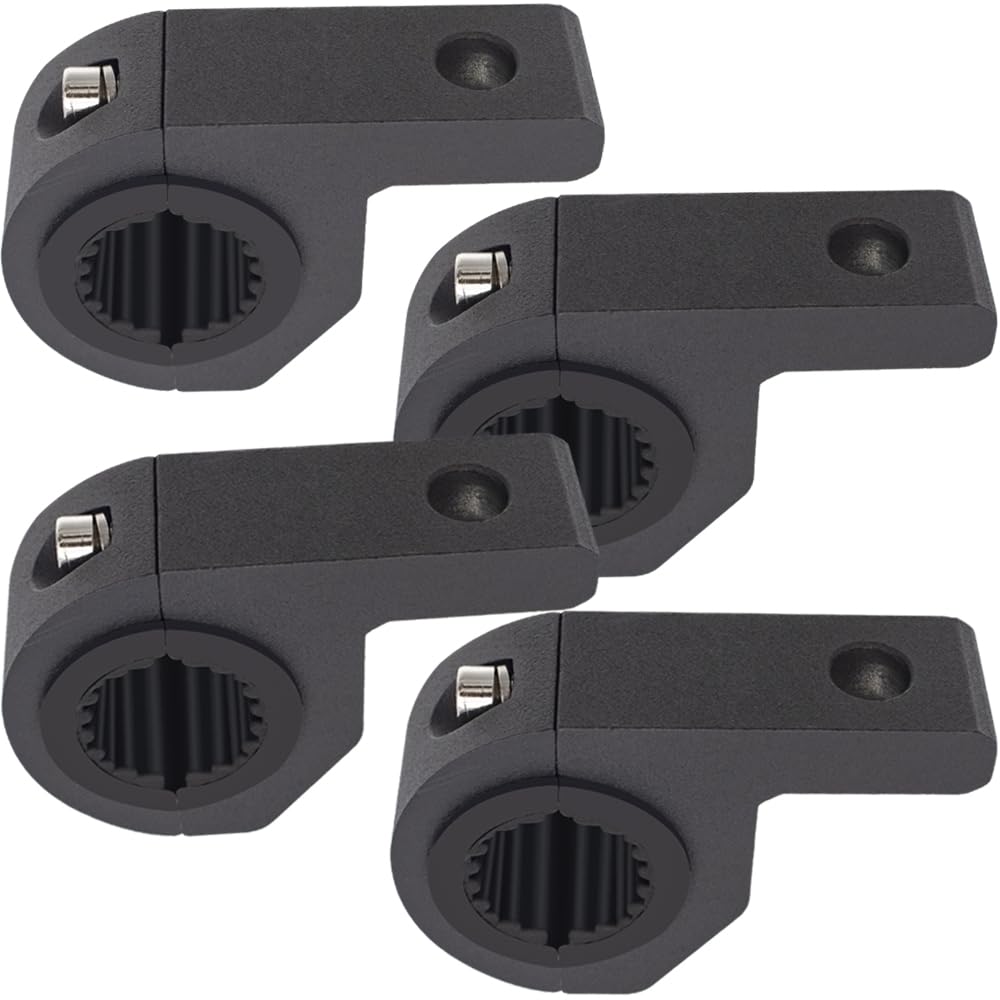 Szplonly front view of 4-piece aluminum clamp kit showing inclusions and benefit of complete mounting hardware