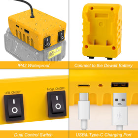 T-SUNiceM adapter powering a car fridge demonstrating off-grid cooling benefit