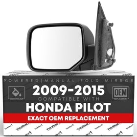 T1A front view of driver-side mirror showing fit and smooth black finish for easy replacement