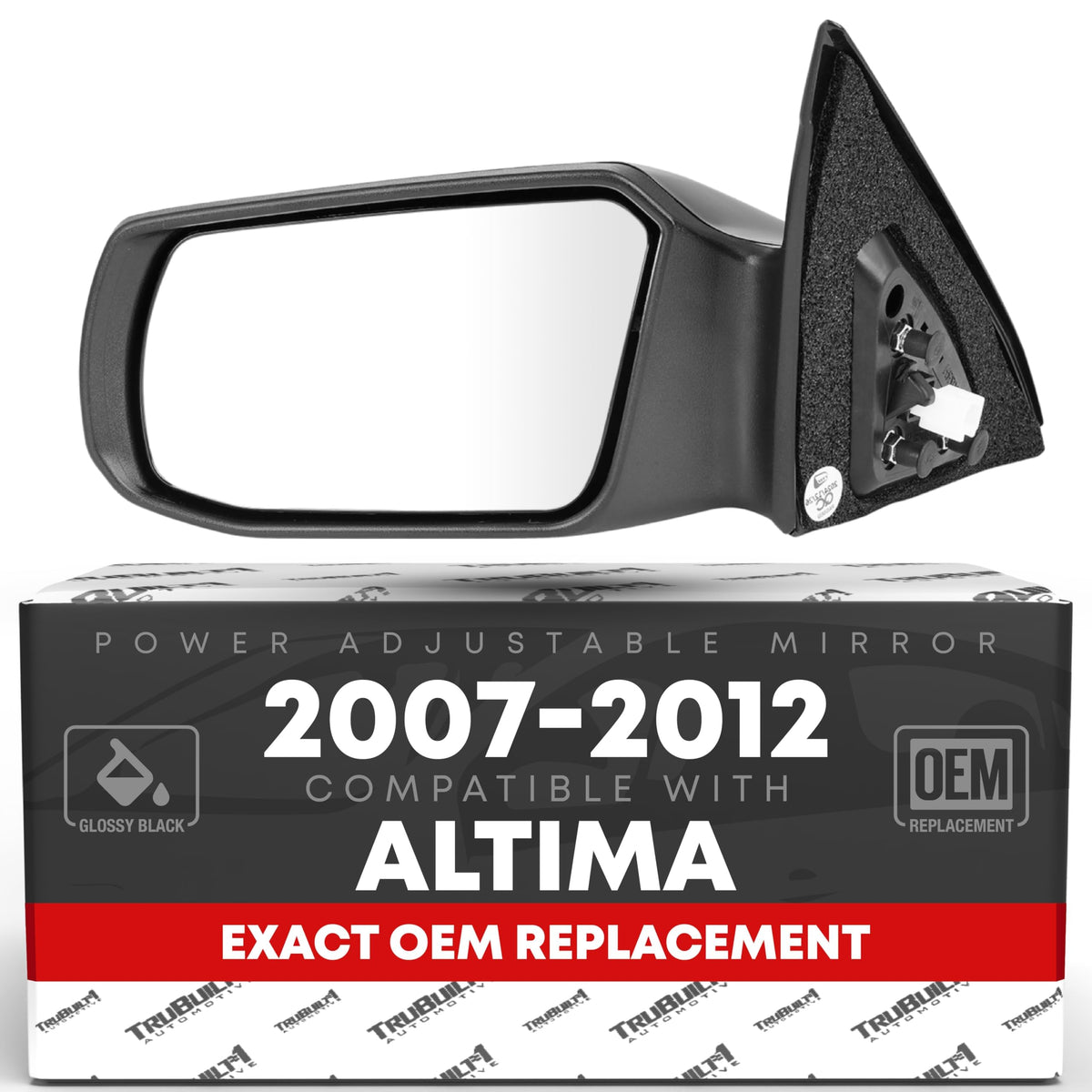 T1A front view of driver mirror showing fit and finish for easy replacement