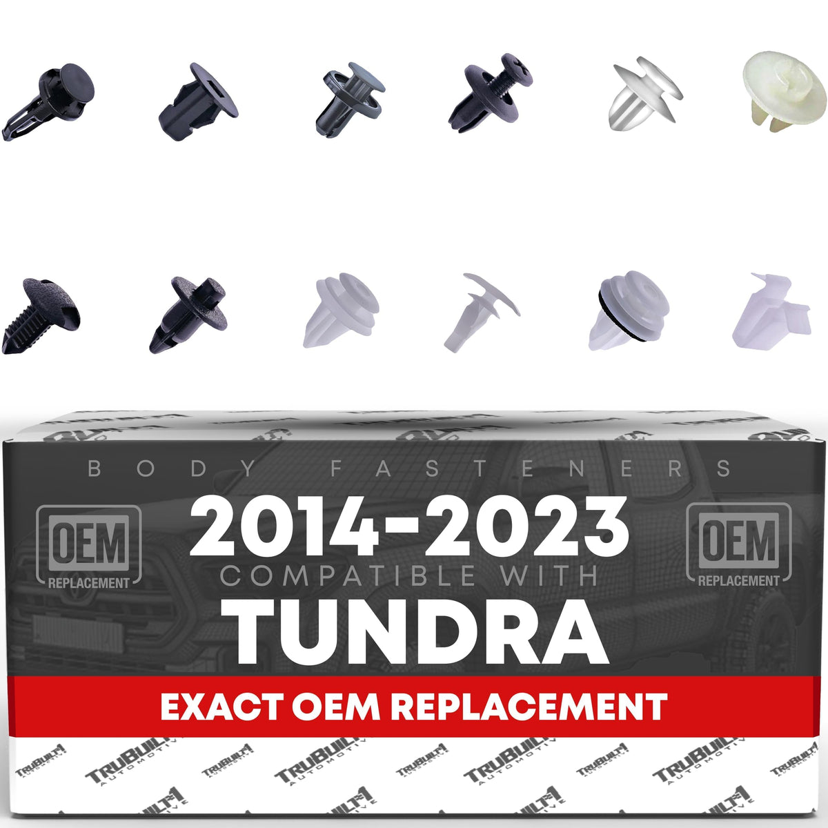 T1A front packaging showing 120-piece fastener kit for Toyota Tundra, ensures correct parts