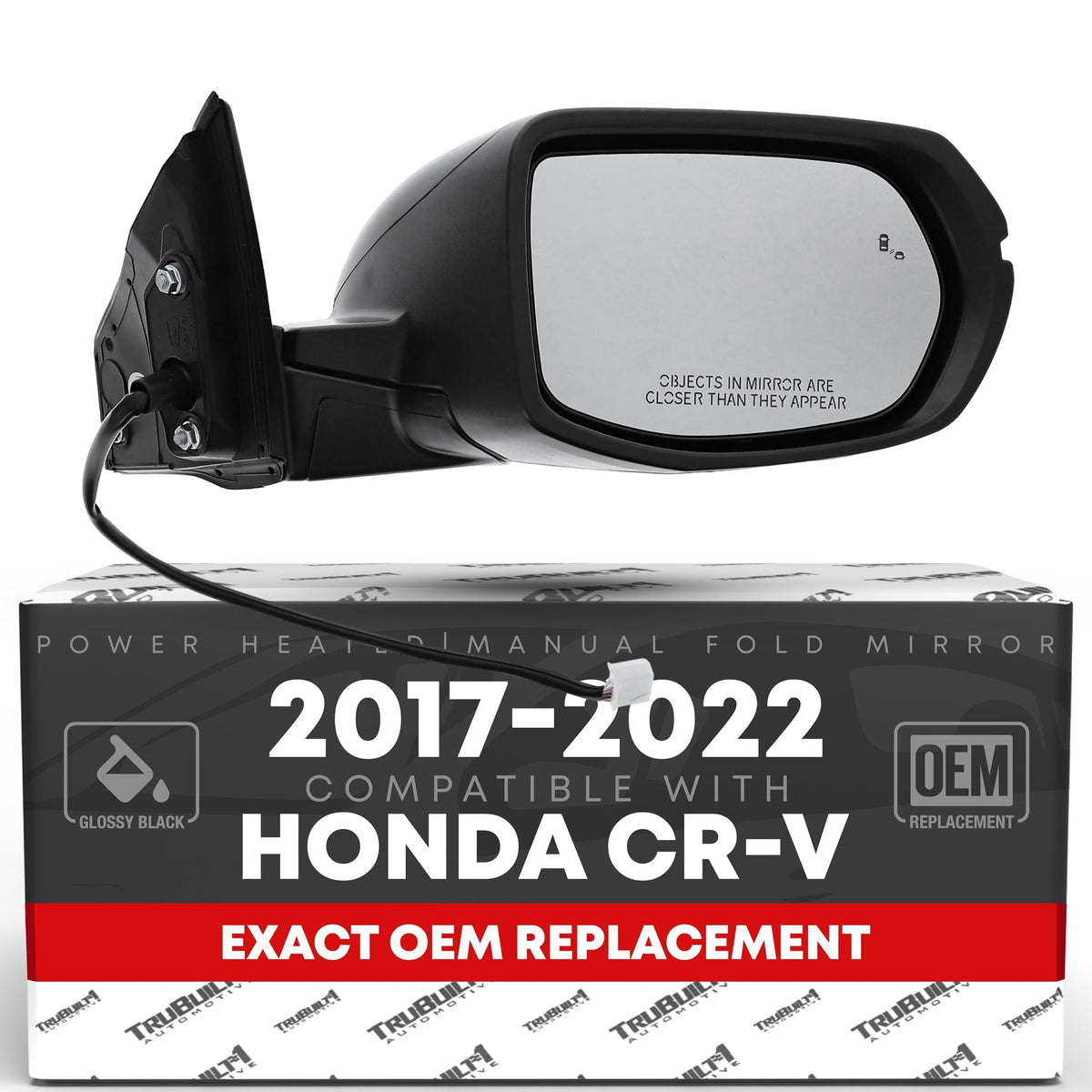 T1A passenger mirror front assembly showing sleek black cover and OEM fit