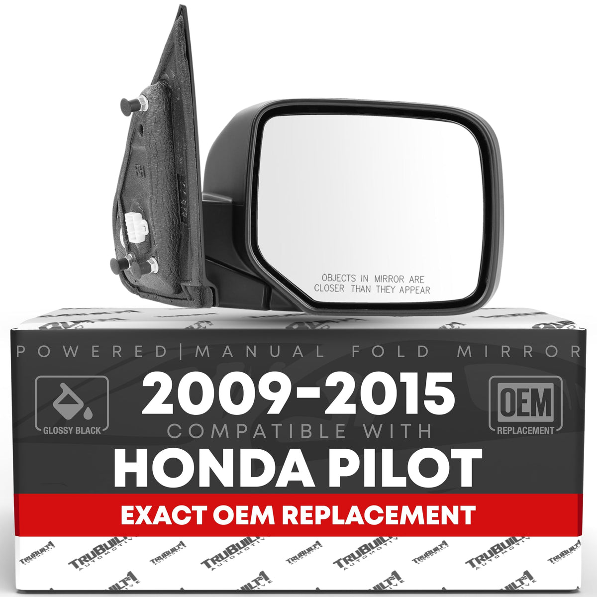 T1A passenger mirror front view showing fit and OEM style for easy replacement