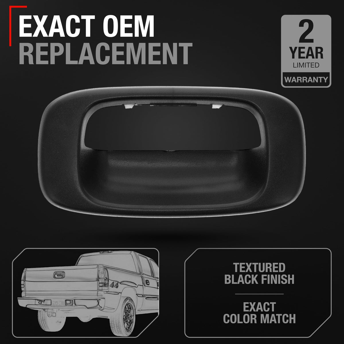 T1A textured black finish detail for scratch resistance and matching trim