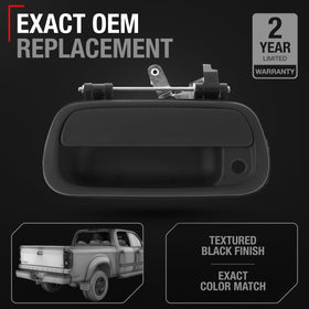 T1A tailgate handle close-up texture highlighting durable black finish benefit