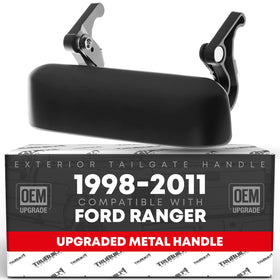 T1A tailgate handle front view showing smooth black finish and OEM fit benefit