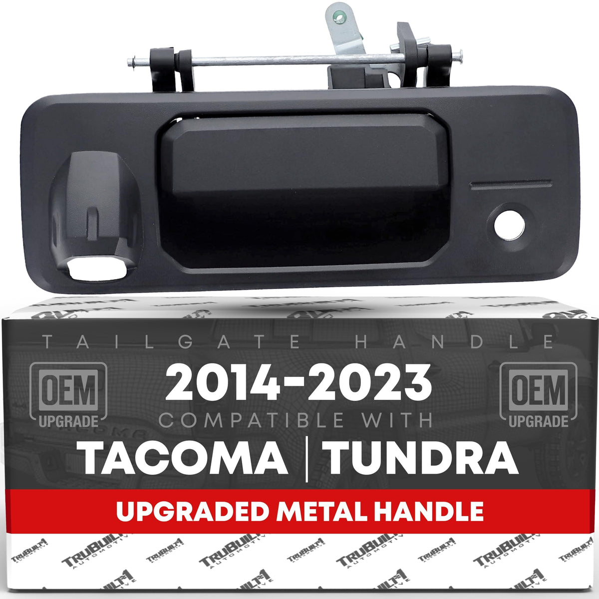 T1A tailgate handle front view showing exact OEM fit and clean finish