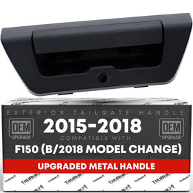 T1A tailgate handle front view showing textured black finish and mounting points for durability
