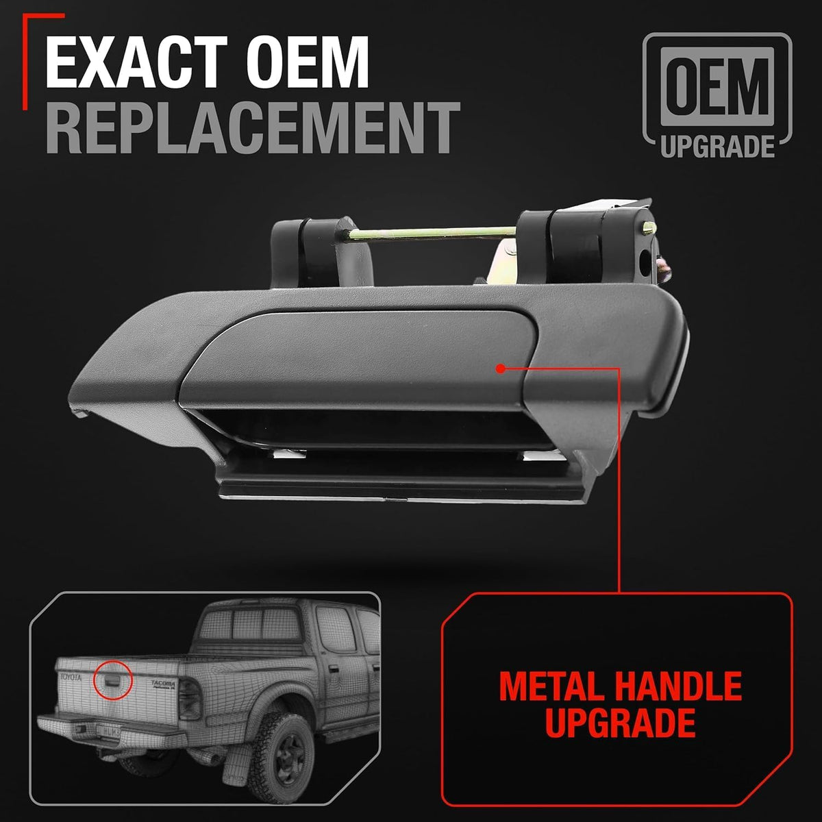 T1A tailgate handle beside tools illustrating scale and DIY replacement ease