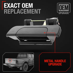 T1A tailgate handle beside tools illustrating scale and DIY replacement ease