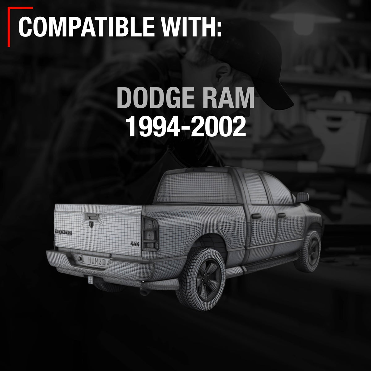 T1A installed on Dodge Ram tailgate showing stable open position benefit