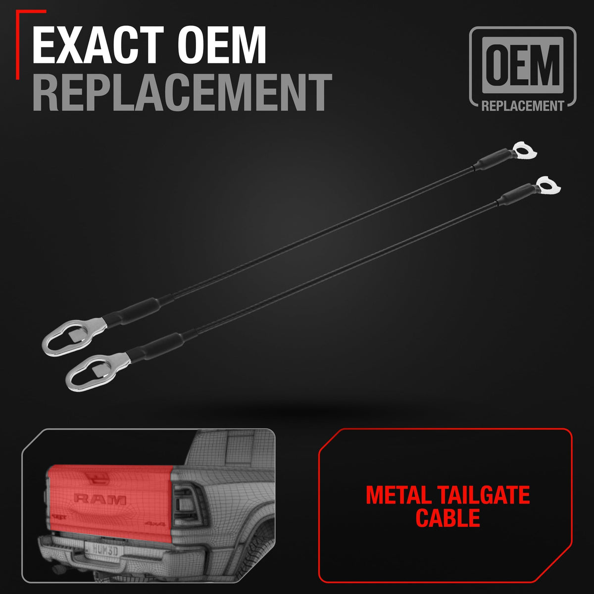 T1A tailgate cable full-length on workbench showing durable metal core
