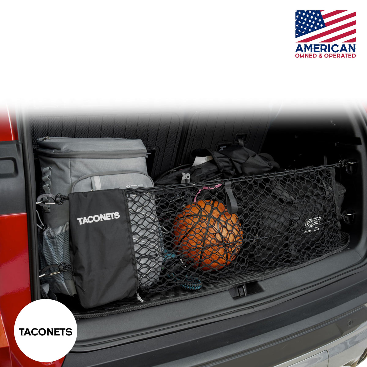 TacoNets in a fishing-trip trunk scene demonstrating gear protection benefit