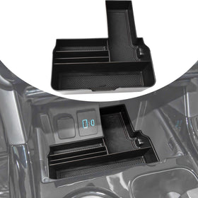 TACOBRO center console tray front view showing neat compartments and easy access