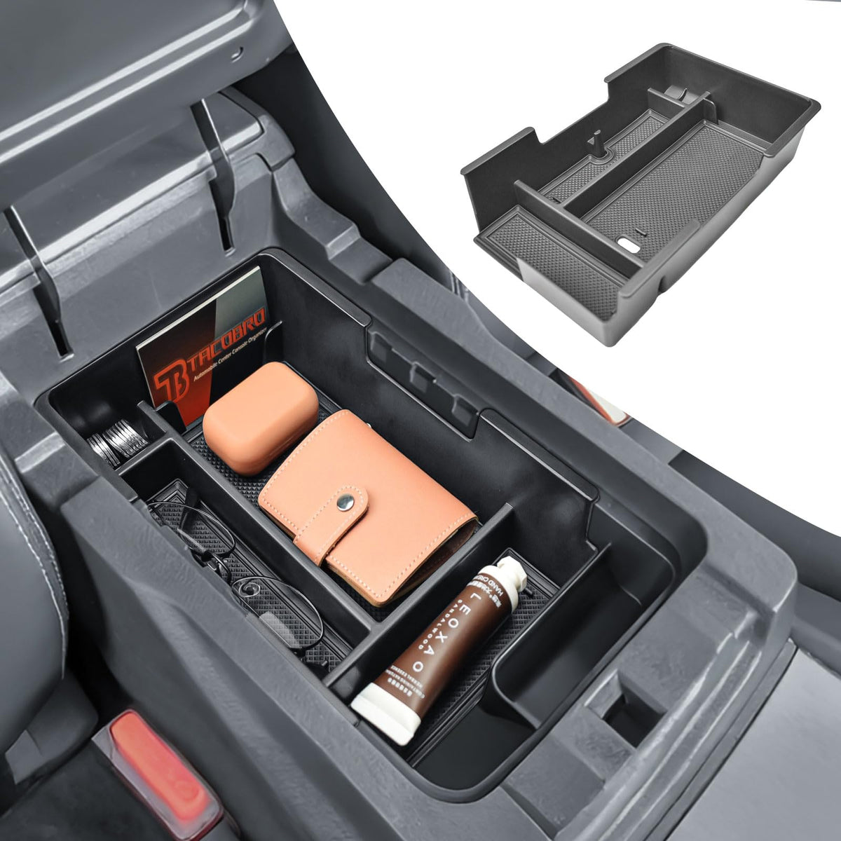 TACOBRO front view of tray showing neat organization and instant access