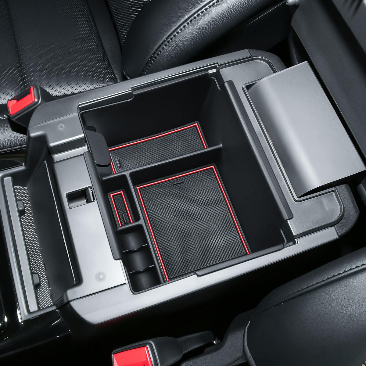 TACOBRO front view console organizer tray showing tidy compartments and fast access