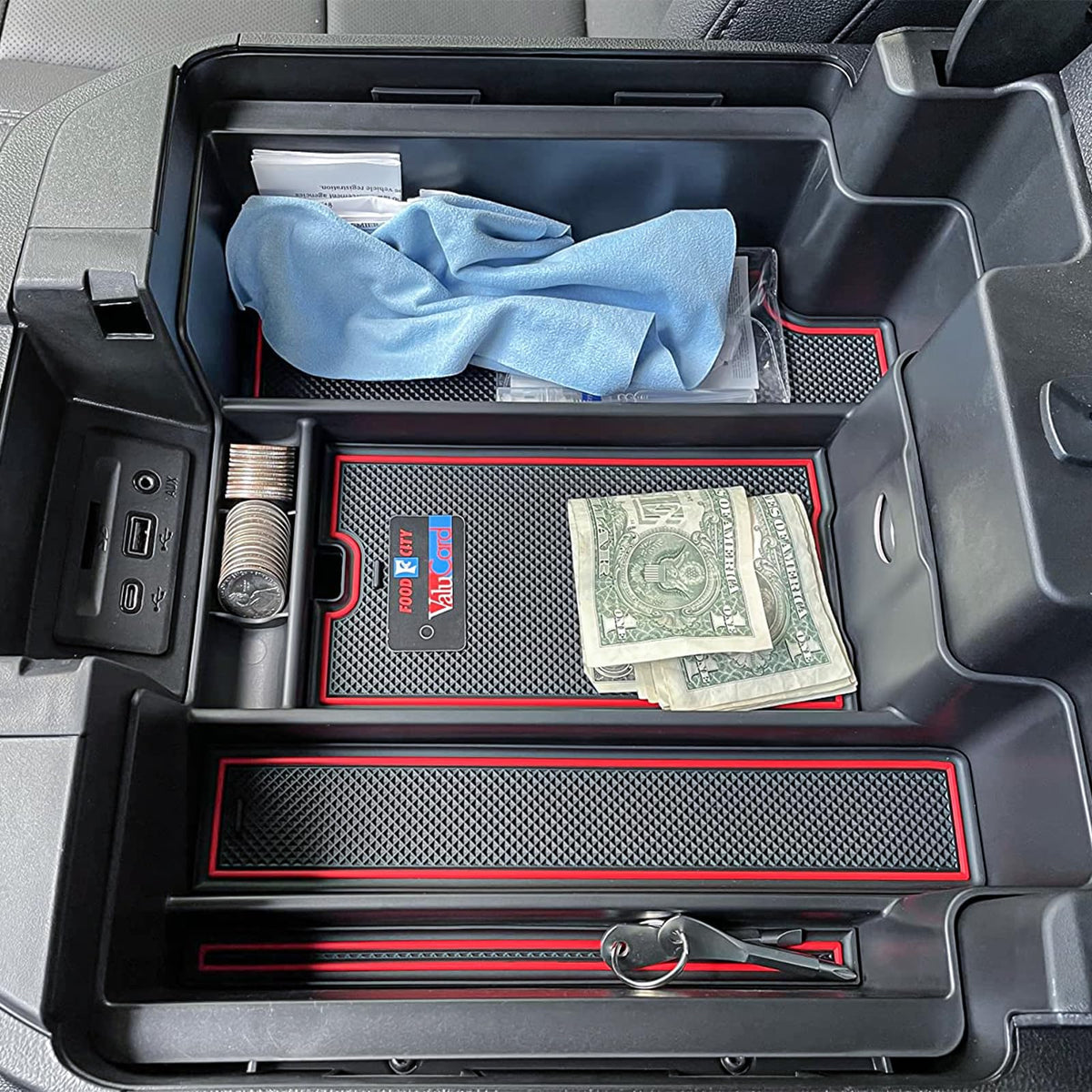 TACOBRO lifestyle shot inside truck highlighting tidy console and practical layout