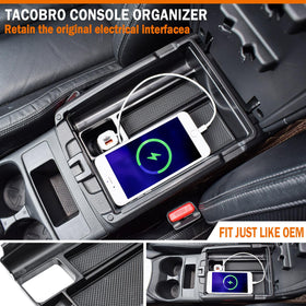TACOBRO tray with phone, keys, sunglasses showing tidy storage and visibility