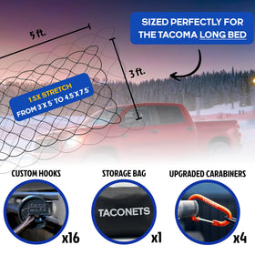 TacoNets carabiner and patented rail clip detail, highlighting secure attachment