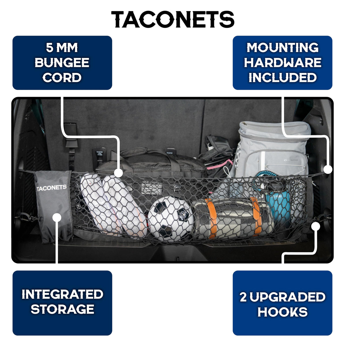 TacoNets close-up of 5mm bungee and weave showing durability benefit