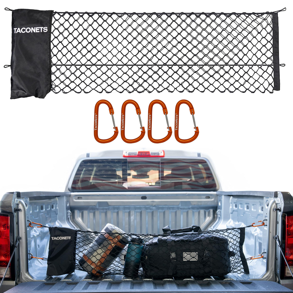 TacoNets envelope cargo net front view showing full coverage and fit
