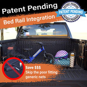 TacoNets in truck with gear stored neatly to prevent shifting and protect items