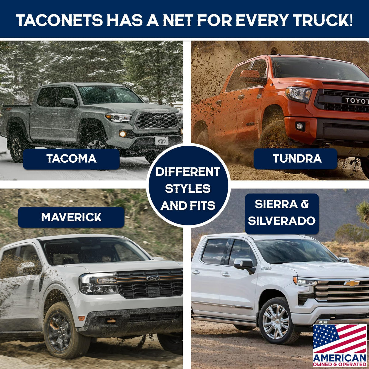 TacoNets overhead lifestyle shot on road trip, conveying practical hauling convenience