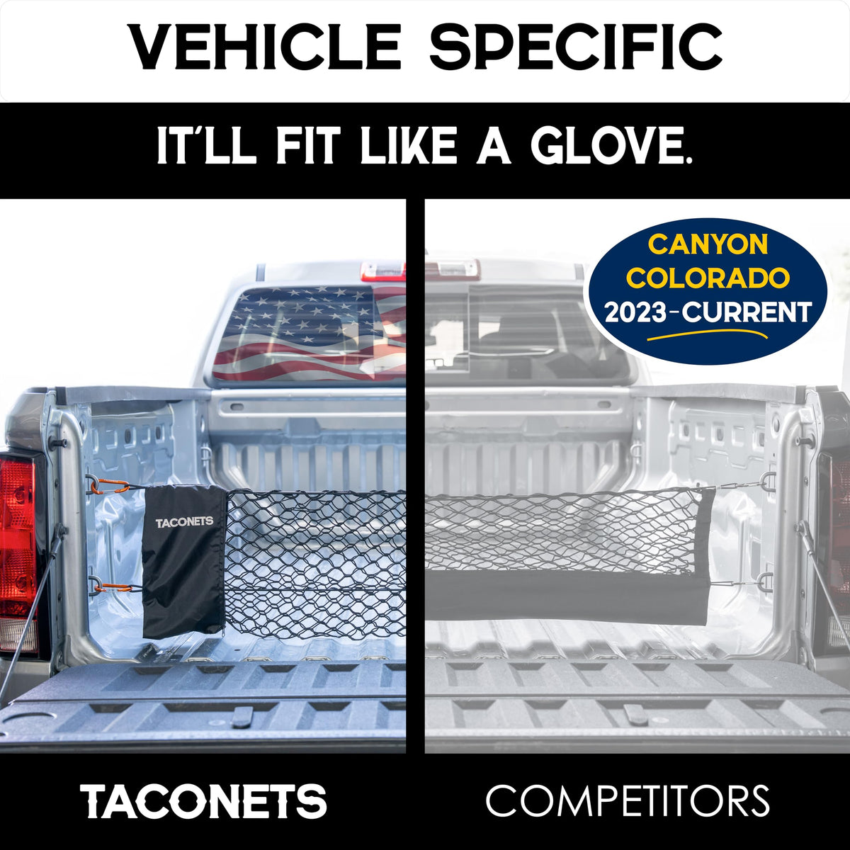 TacoNets installed in Colorado/Canyon cargo area keeping items stable