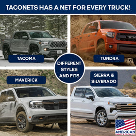 TacoNets in use carrying camping gear, illustrates secure hauling for outdoor trips