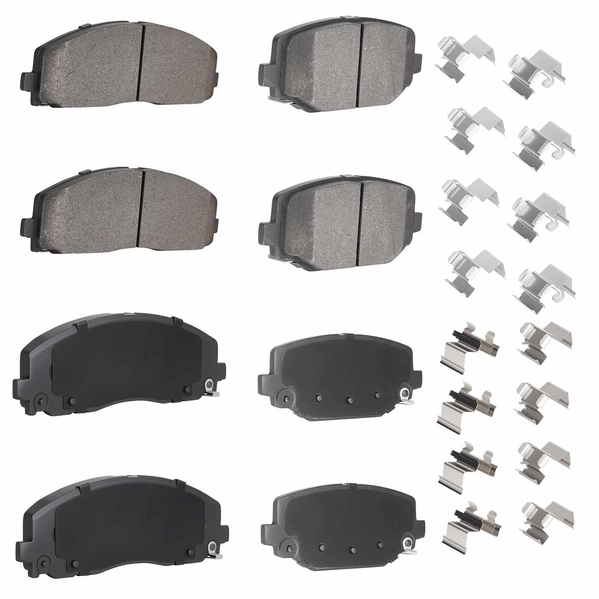 TadaMark front and rear brake pads in packaging showing full 8pc kit and fitment benefit