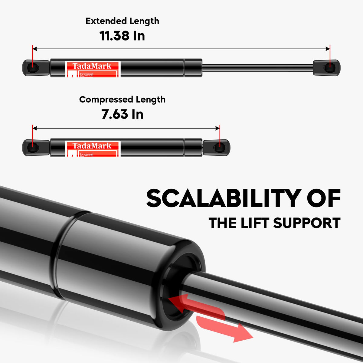 TadaMark gas spring with stamped reference numbers for accurate OE-style verification