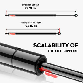 TadaMark gas strut close-up of piston rod demonstrating durable finish and smooth action