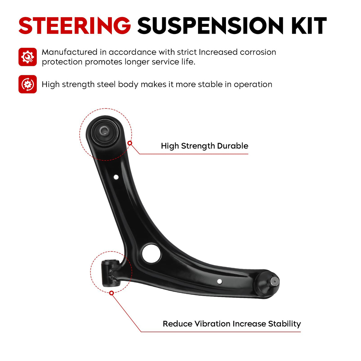 TadaMark left control arm close-up showing steel construction for improved strength