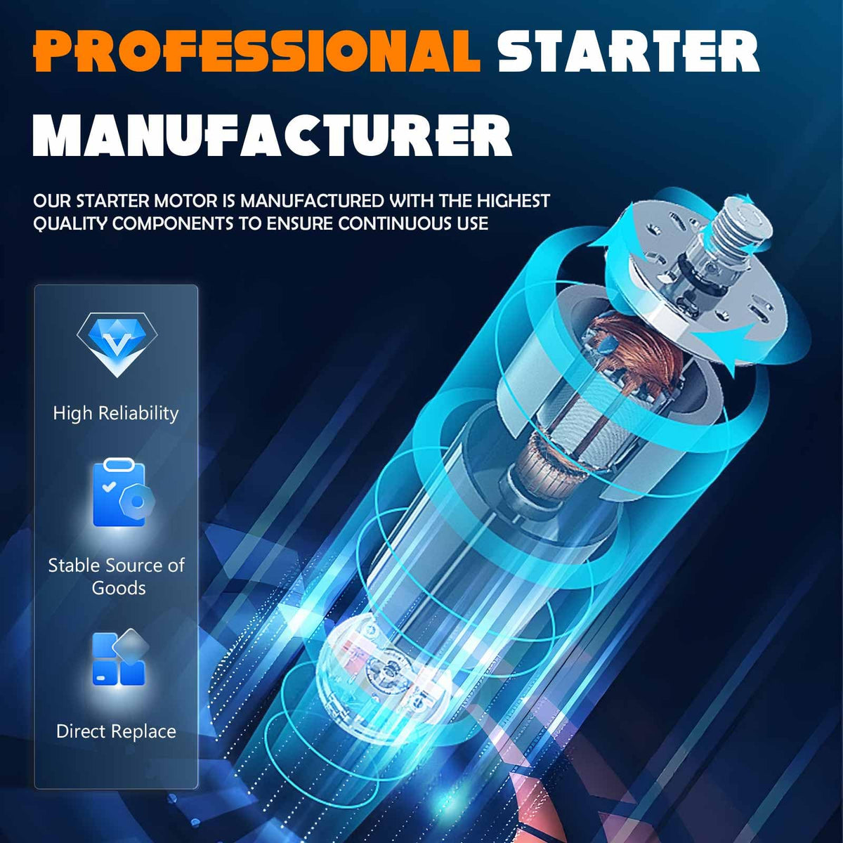 TadaMark starter label and specs image showing model numbers and voltage