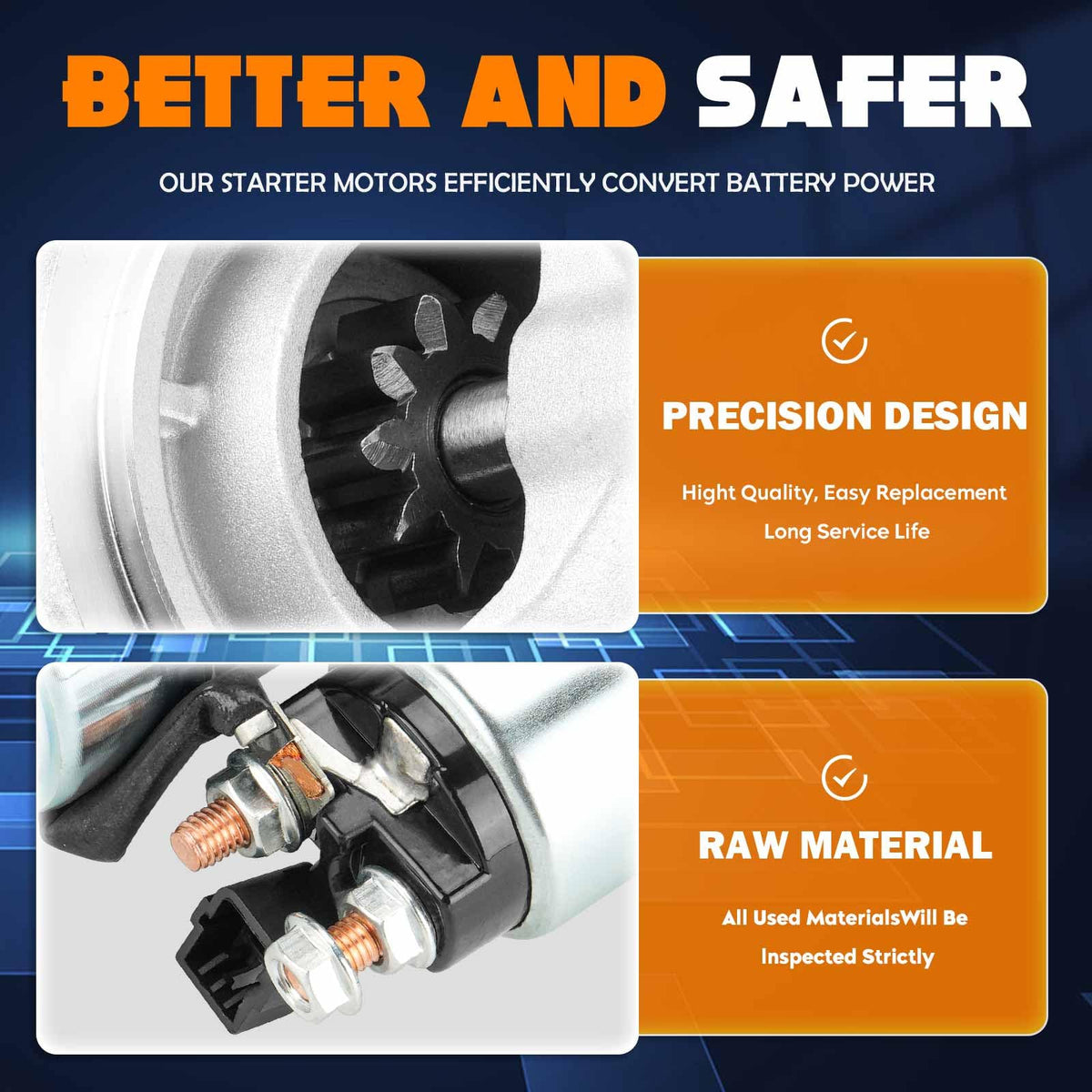 TadaMark starter side profile highlighting compact gear-reduction design