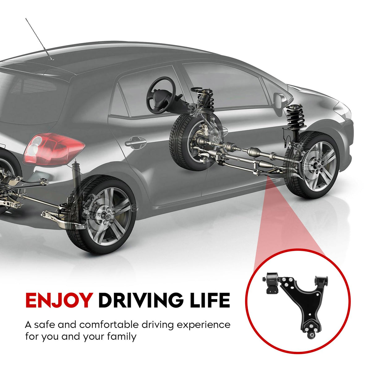 TadaMark sway bar end link detail showing bushings and stability benefit