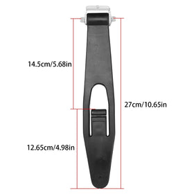 Taesayl latch beside ruler for scale showing compact, serviceable size