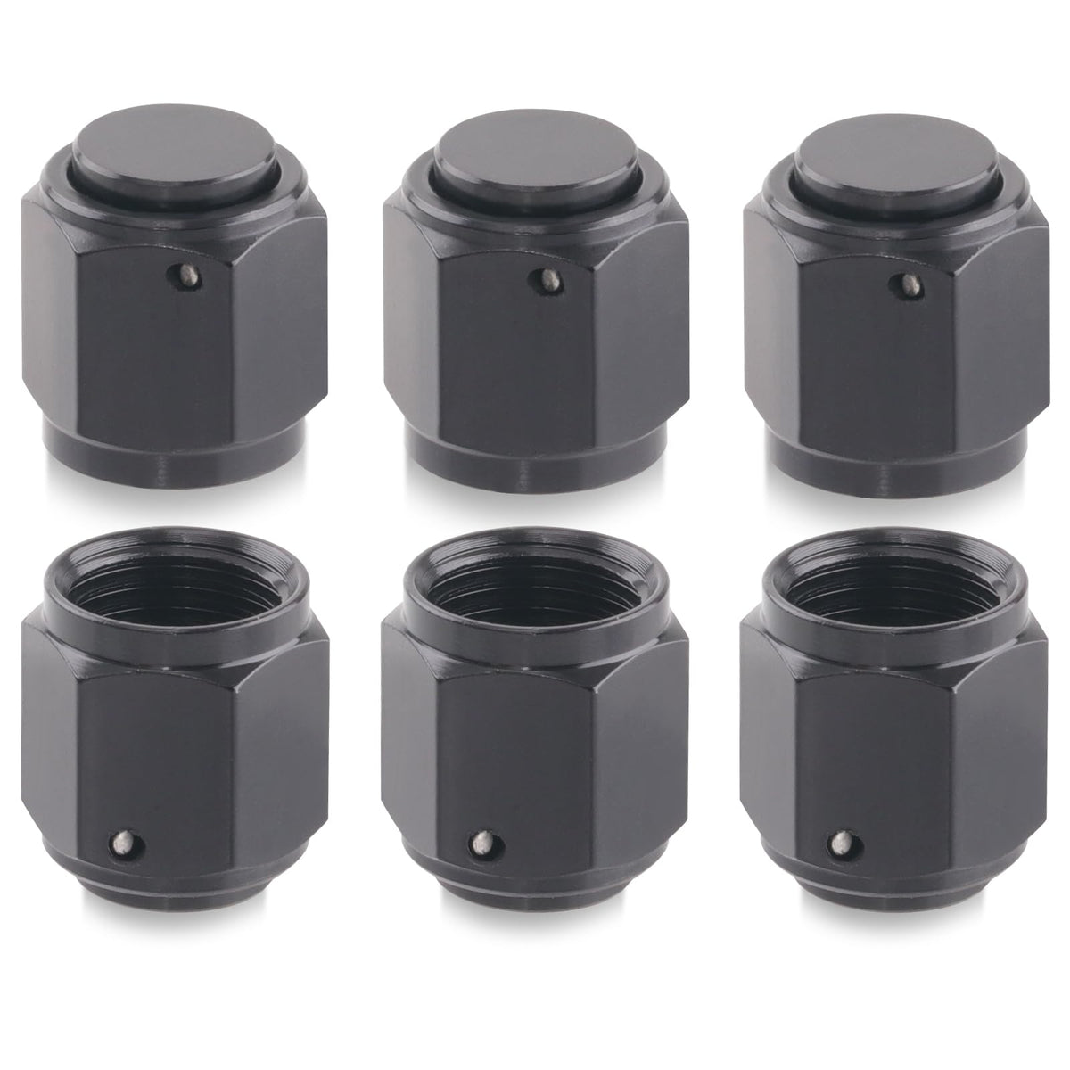 Taiidaues front view pack showing six black 6AN caps for easy inventory
