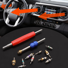 Taiss mechanic using kit in garage for efficient A/C leak repair