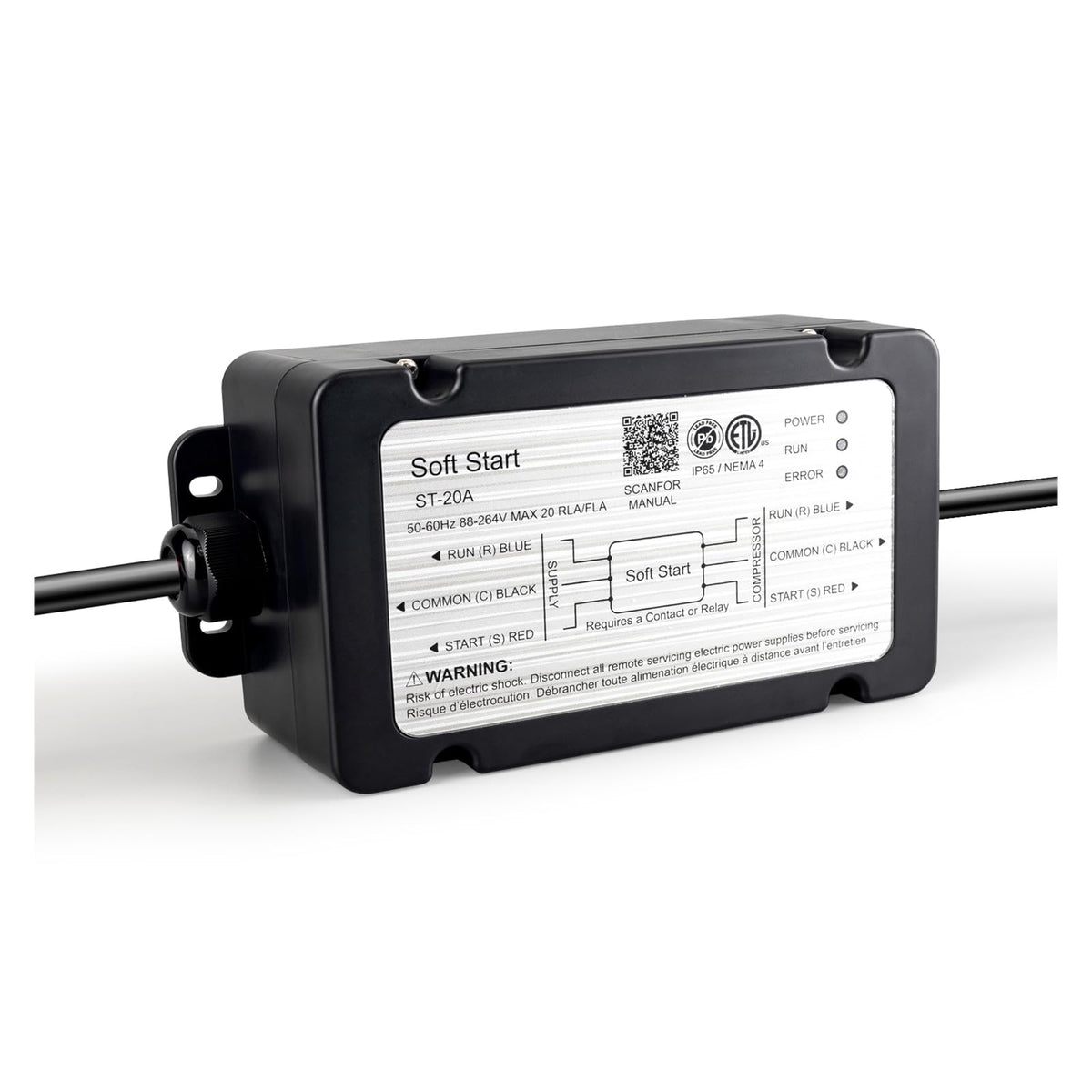TaleBoy soft start front view showing compact design and easy mount — saves generator stress