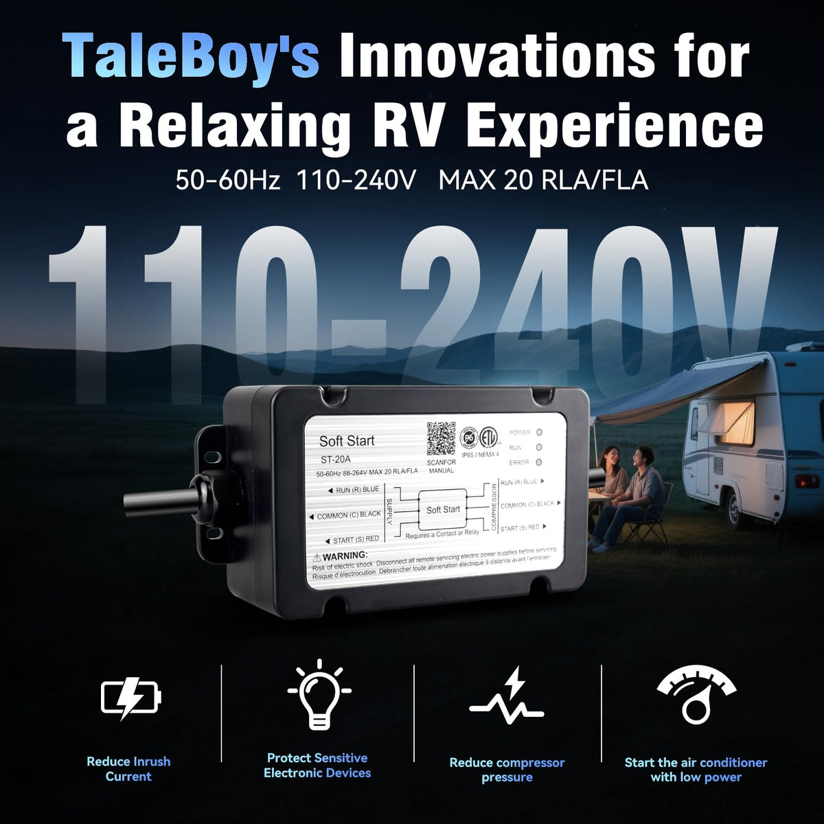 TaleBoy soft start wiring close-up illustrating splice connections and fast installation benefit