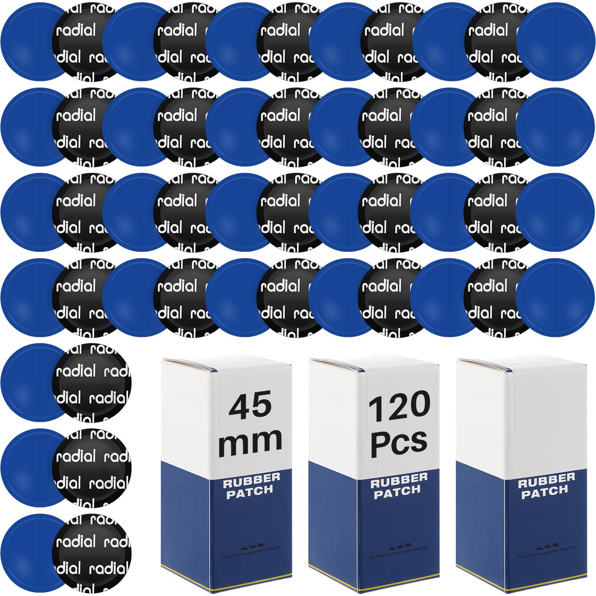 Tallew front packaging bucket showing 120 patches and easy storage benefit