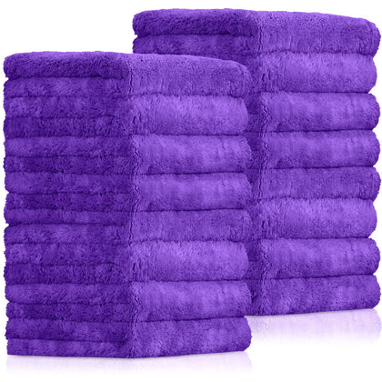 Tallew front packaging of 15 purple microfiber towels showing quantity benefit