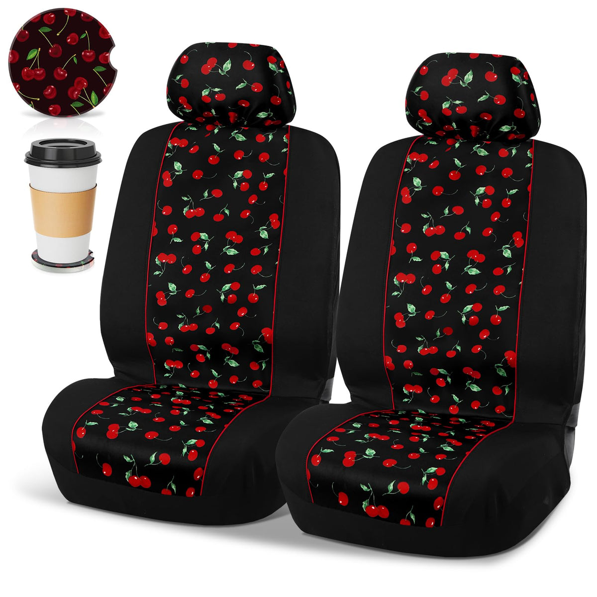 Tallew front seat covers cherry pattern showing full coverage and style benefit