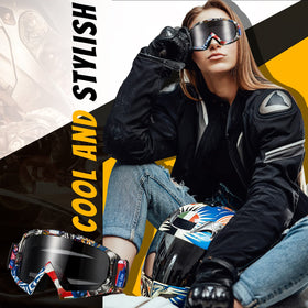 Tallew goggles worn by rider demonstrating wind and debris protection