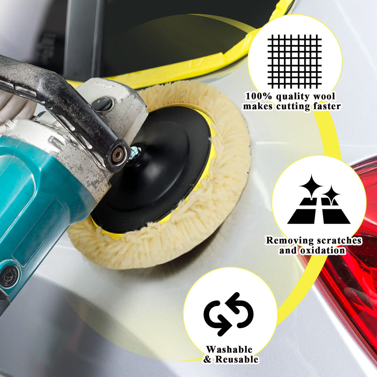 Tallew pad mounted on polisher in use removing oxidation for faster surface correction